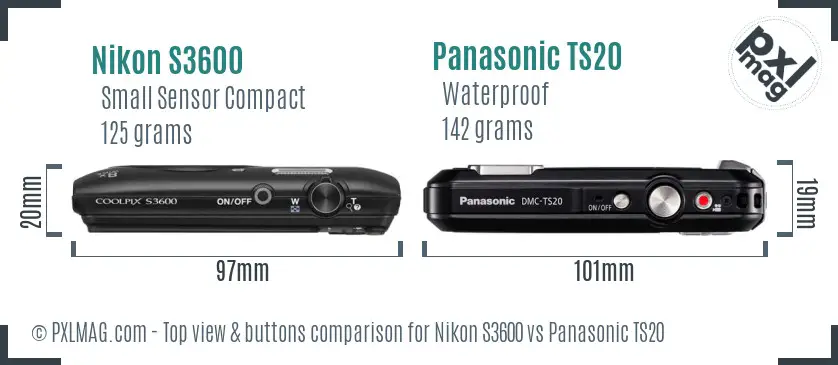 Nikon S3600 vs Panasonic TS20 top view buttons comparison