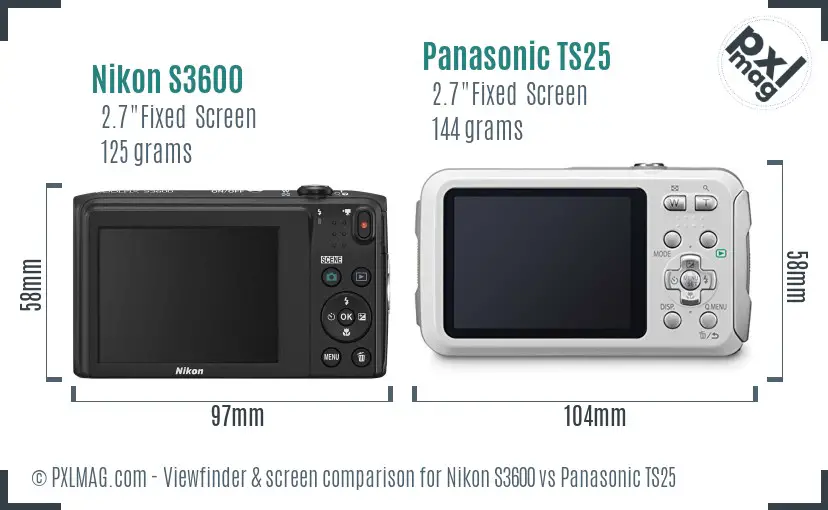 Nikon S3600 vs Panasonic TS25 Screen and Viewfinder comparison