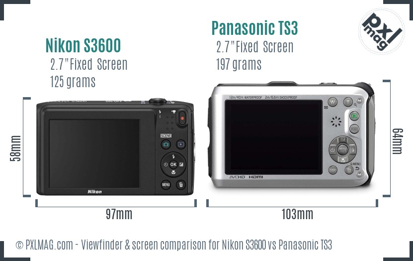 Nikon S3600 vs Panasonic TS3 Screen and Viewfinder comparison
