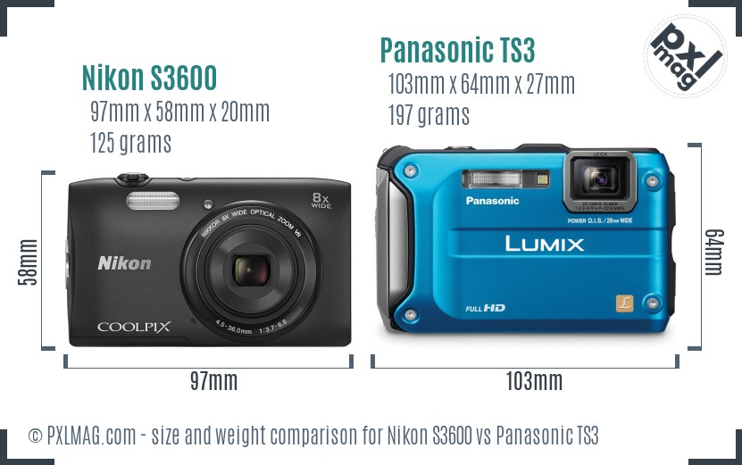 Nikon S3600 vs Panasonic TS3 size comparison