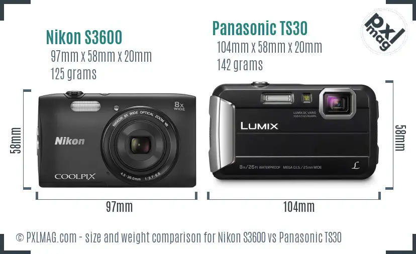 Nikon S3600 vs Panasonic TS30 size comparison Nikon S3600 vs Panasonic TS30 size comparison