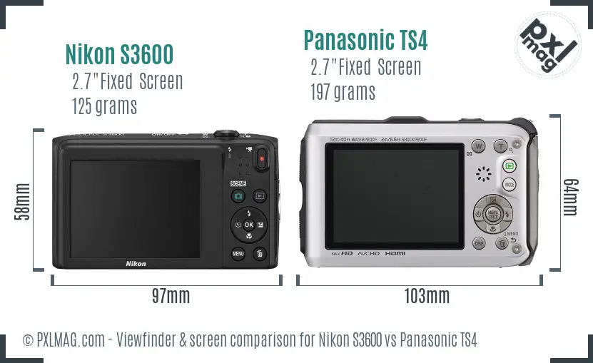 Nikon S3600 vs Panasonic TS4 Screen and Viewfinder comparison