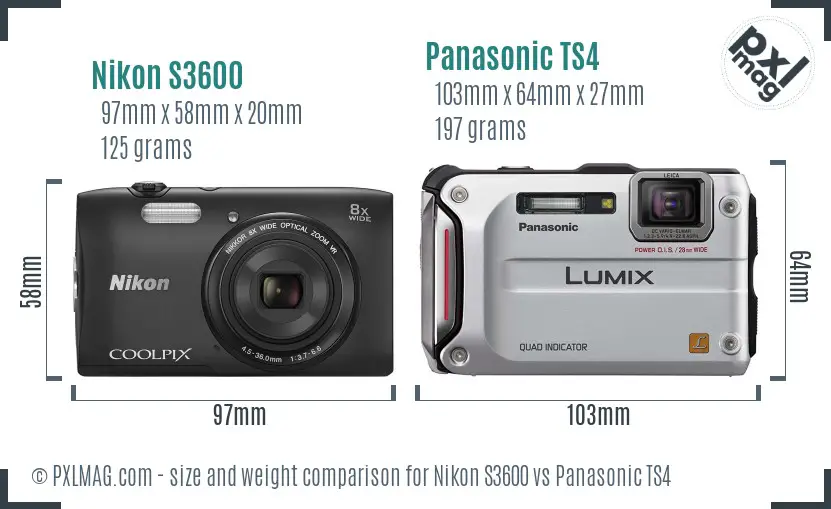 Nikon S3600 vs Panasonic TS4 size comparison
