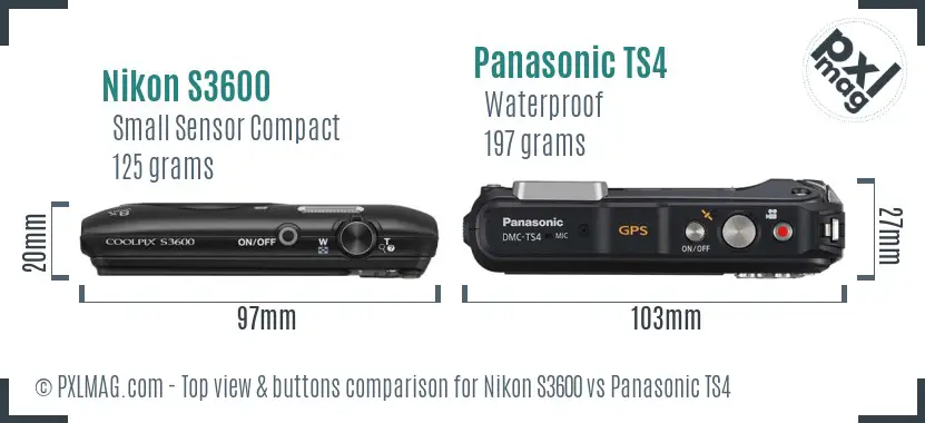 Nikon S3600 vs Panasonic TS4 top view buttons comparison