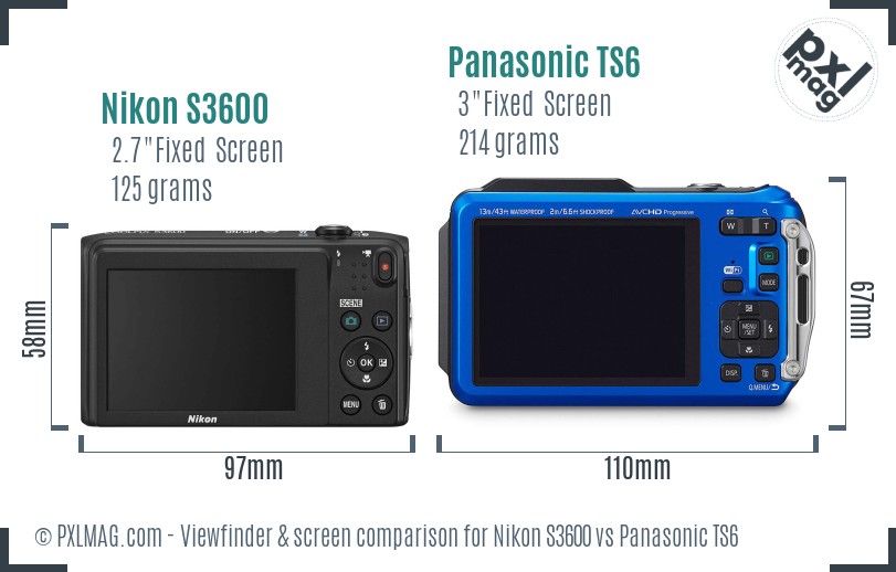 Nikon S3600 vs Panasonic TS6 Screen and Viewfinder comparison