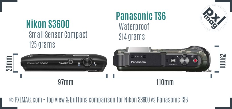 Nikon S3600 vs Panasonic TS6 top view buttons comparison