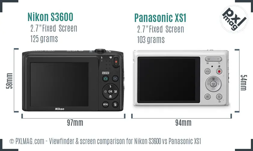 Nikon S3600 vs Panasonic XS1 Screen and Viewfinder comparison