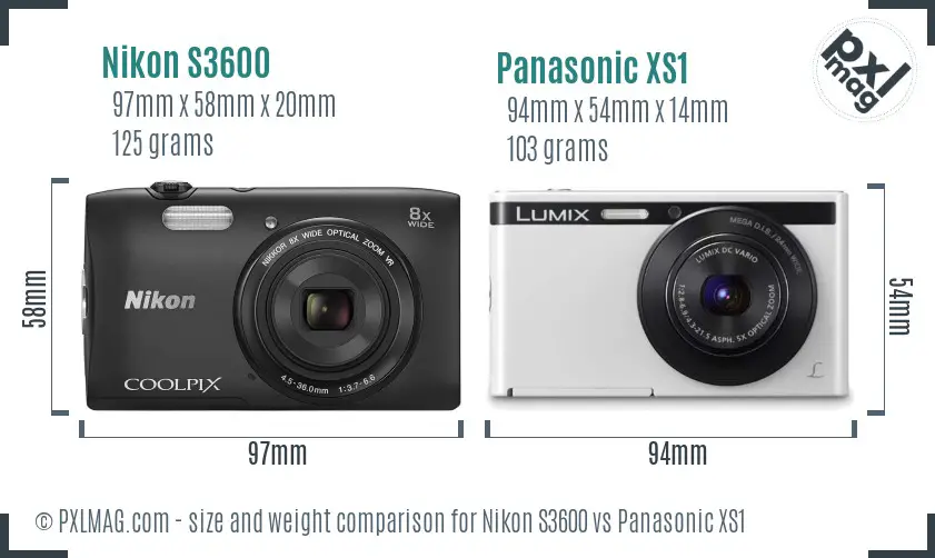 Nikon S3600 vs Panasonic XS1 size comparison