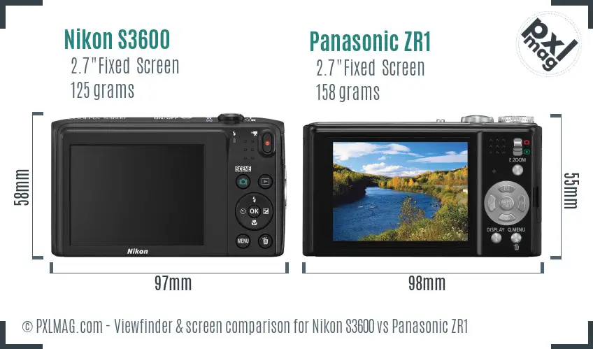 Nikon S3600 vs Panasonic ZR1 Screen and Viewfinder comparison