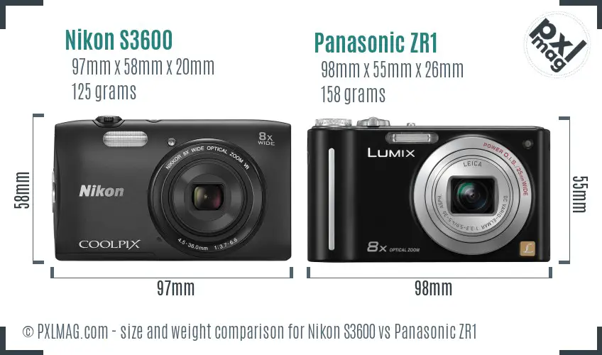 Nikon S3600 vs Panasonic ZR1 size comparison