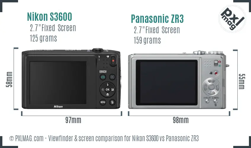 Nikon S3600 vs Panasonic ZR3 Screen and Viewfinder comparison