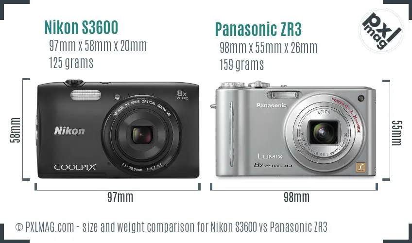 Nikon S3600 vs Panasonic ZR3 size comparison
