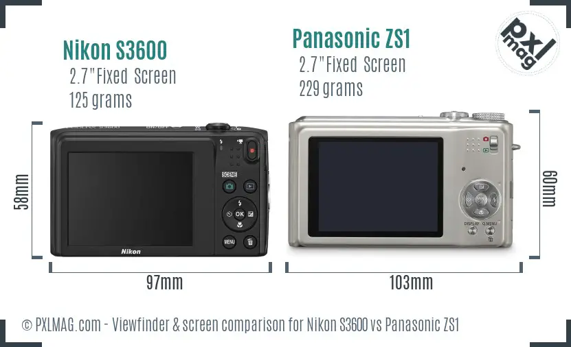 Nikon S3600 vs Panasonic ZS1 Screen and Viewfinder comparison
