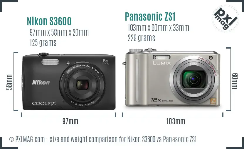 Nikon S3600 vs Panasonic ZS1 size comparison