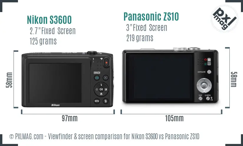 Nikon S3600 vs Panasonic ZS10 Screen and Viewfinder comparison