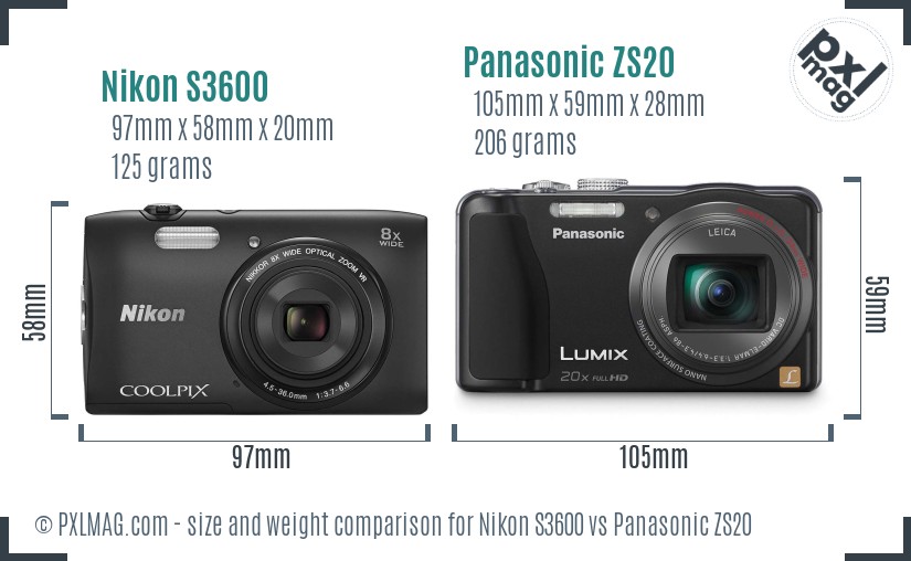 Nikon S3600 vs Panasonic ZS20 size comparison