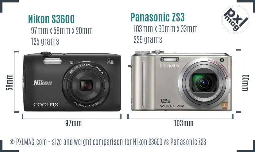 Nikon S3600 vs Panasonic ZS3 size comparison
