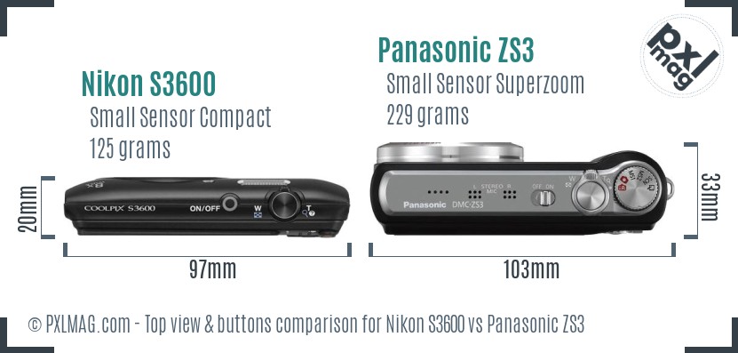 Nikon S3600 vs Panasonic ZS3 top view buttons comparison