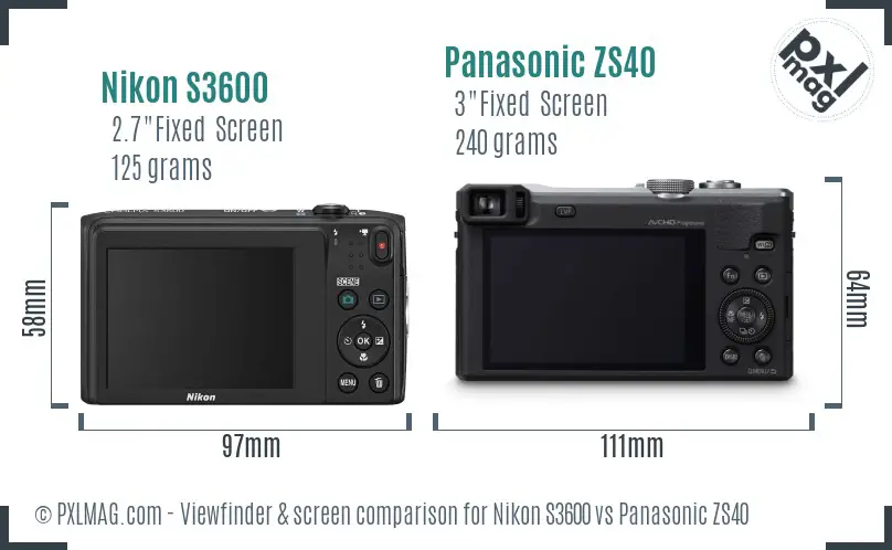 Nikon S3600 vs Panasonic ZS40 Screen and Viewfinder comparison Nikon S3600 vs Panasonic ZS40 Screen and Viewfinder comparison