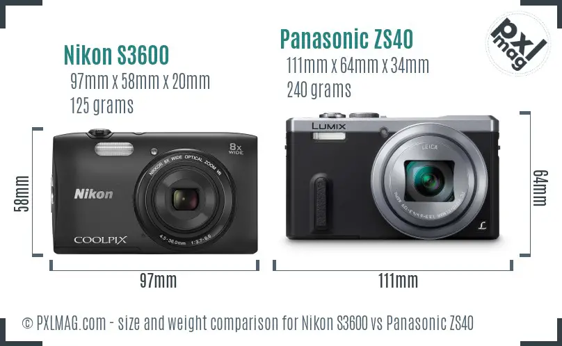 Nikon S3600 vs Panasonic ZS40 size comparison Nikon S3600 vs Panasonic ZS40 size comparison