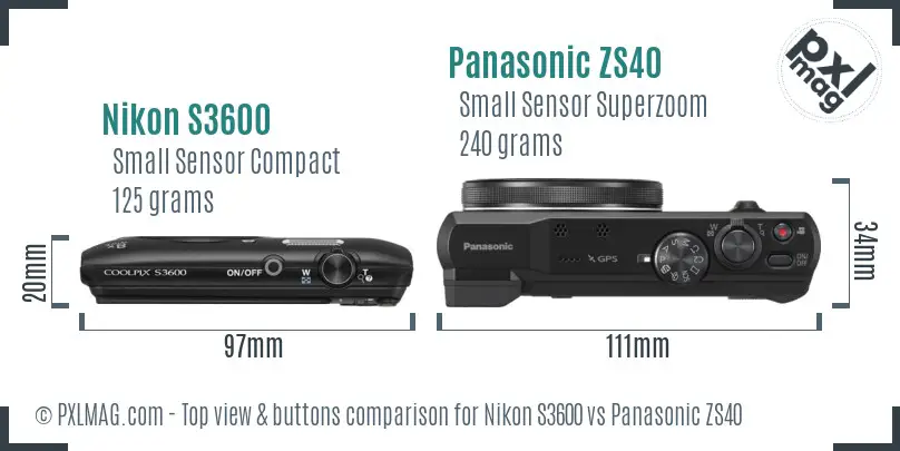 Nikon S3600 vs Panasonic ZS40 top view buttons comparison Nikon S3600 vs Panasonic ZS40 top view buttons comparison