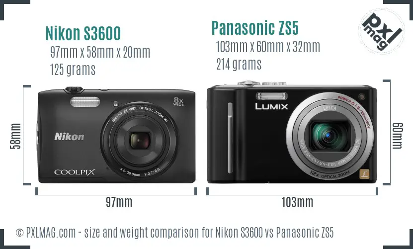 Nikon S3600 vs Panasonic ZS5 size comparison