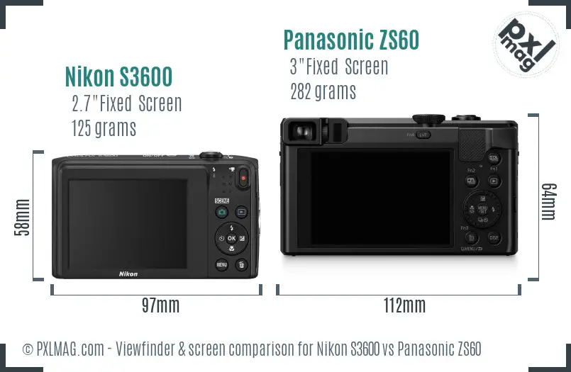 Nikon S3600 vs Panasonic ZS60 Screen and Viewfinder comparison Nikon S3600 vs Panasonic ZS60 Screen and Viewfinder comparison