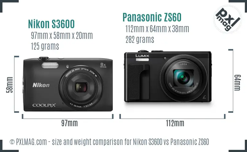 Nikon S3600 vs Panasonic ZS60 size comparison Nikon S3600 vs Panasonic ZS60 size comparison