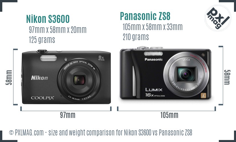 Nikon S3600 vs Panasonic ZS8 size comparison Nikon S3600 vs Panasonic ZS8 size comparison