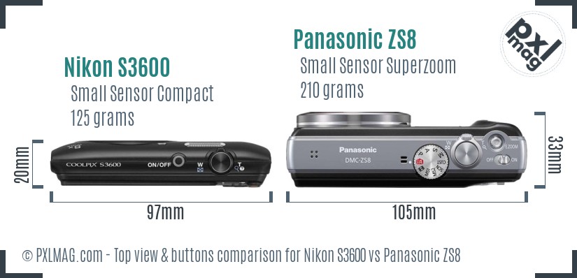 Nikon S3600 vs Panasonic ZS8 top view buttons comparison