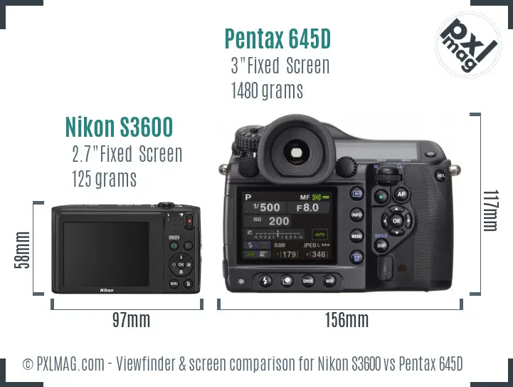 Nikon S3600 vs Pentax 645D Screen and Viewfinder comparison