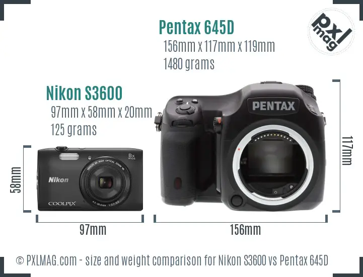 Nikon S3600 vs Pentax 645D size comparison