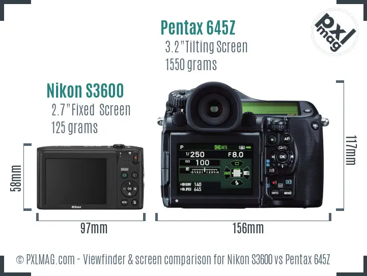 Nikon S3600 vs Pentax 645Z Screen and Viewfinder comparison