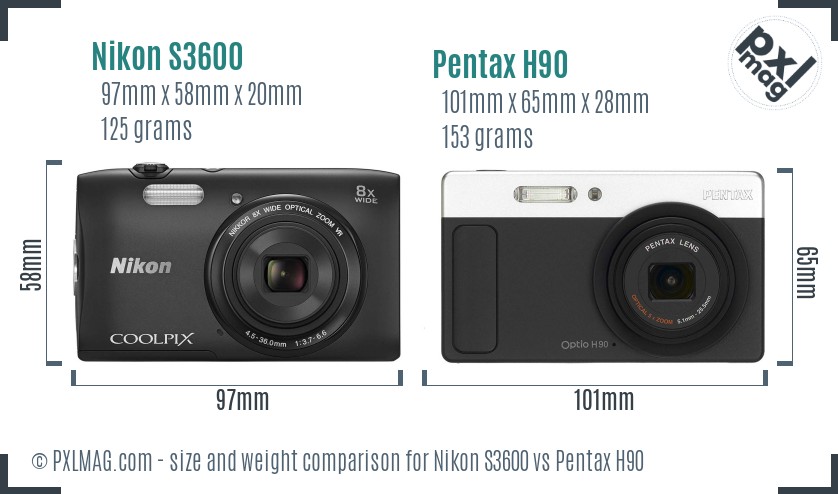 Nikon S3600 vs Pentax H90 size comparison