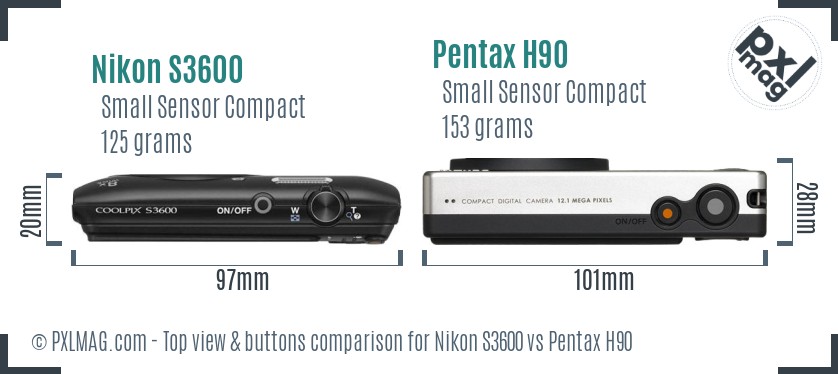 Nikon S3600 vs Pentax H90 top view buttons comparison