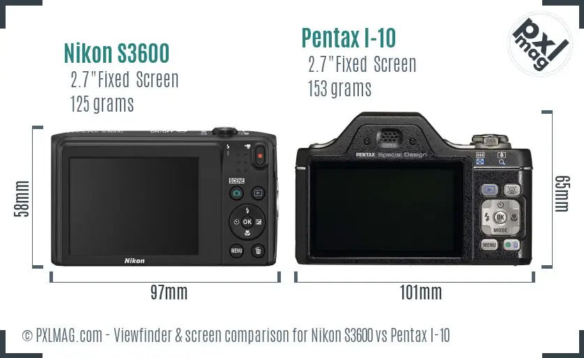 Nikon S3600 vs Pentax I-10 Screen and Viewfinder comparison