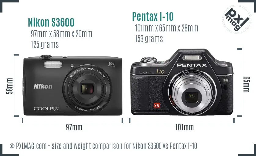 Nikon S3600 vs Pentax I-10 size comparison Nikon S3600 vs Pentax I-10 size comparison