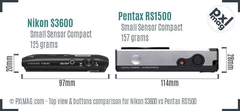Nikon S3600 vs Pentax RS1500 top view buttons comparison