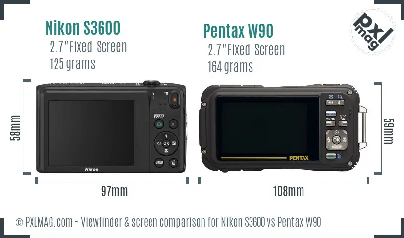 Nikon S3600 vs Pentax W90 Screen and Viewfinder comparison