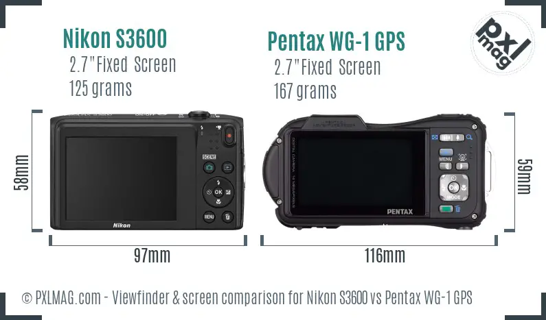 Nikon S3600 vs Pentax WG-1 GPS Screen and Viewfinder comparison