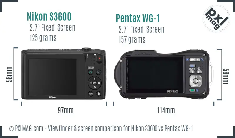 Nikon S3600 vs Pentax WG-1 Screen and Viewfinder comparison