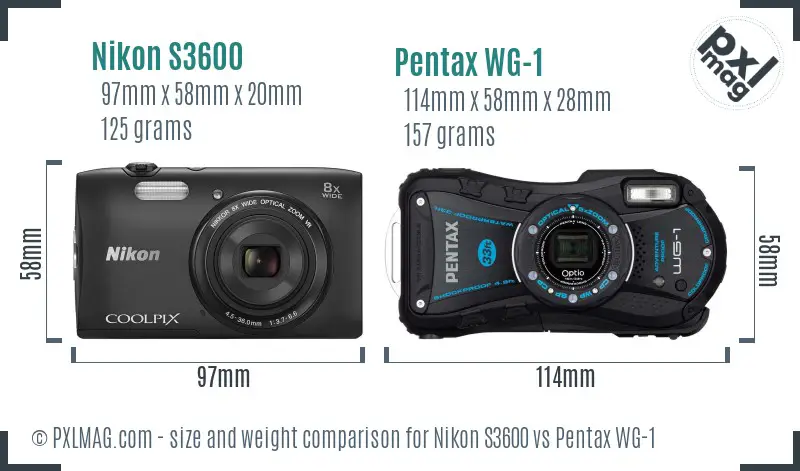 Nikon S3600 vs Pentax WG-1 size comparison
