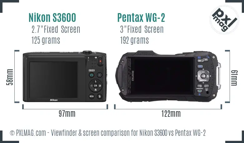 Nikon S3600 vs Pentax WG-2 Screen and Viewfinder comparison