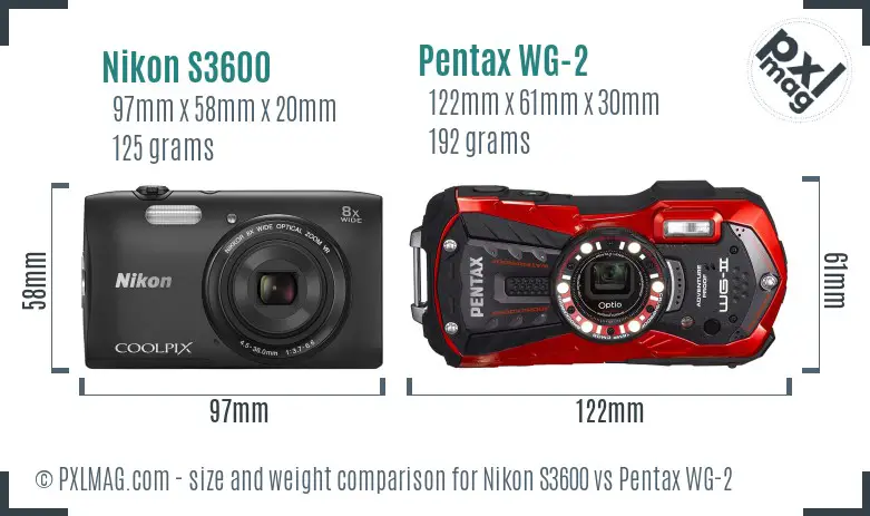 Nikon S3600 vs Pentax WG-2 size comparison