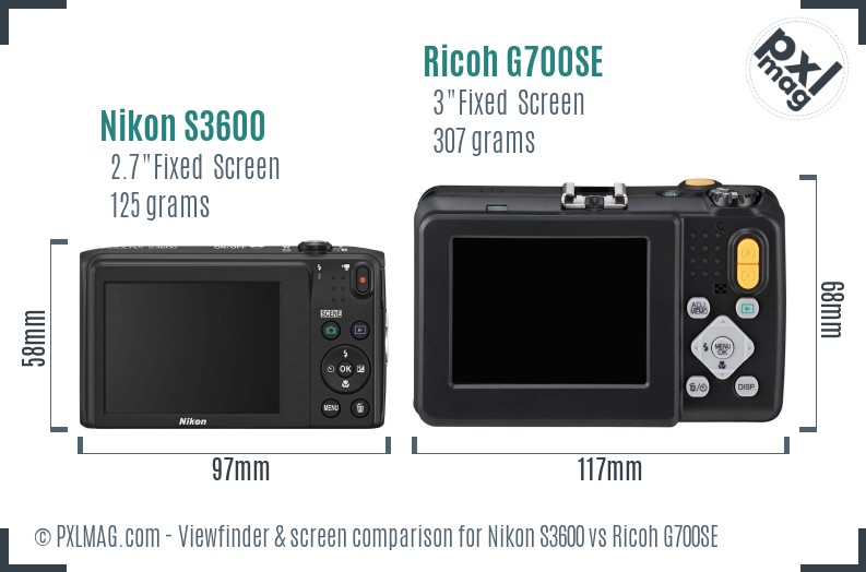 Nikon S3600 vs Ricoh G700SE Screen and Viewfinder comparison