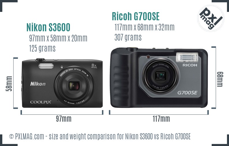 Nikon S3600 vs Ricoh G700SE size comparison Nikon S3600 vs Ricoh G700SE size comparison