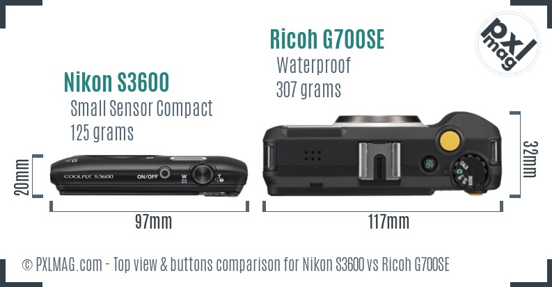 Nikon S3600 vs Ricoh G700SE top view buttons comparison
