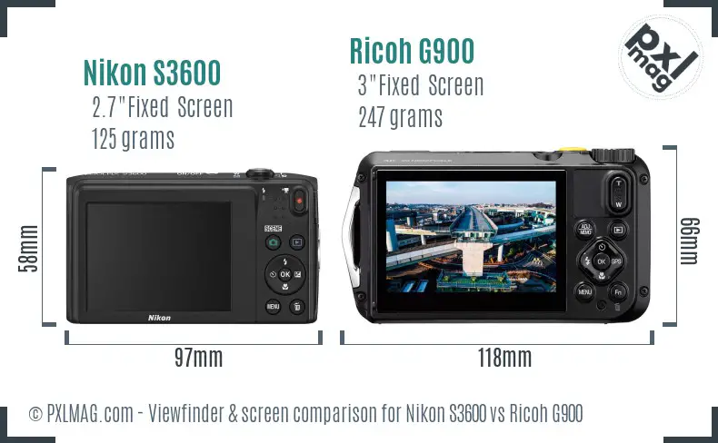 Nikon S3600 vs Ricoh G900 Screen and Viewfinder comparison