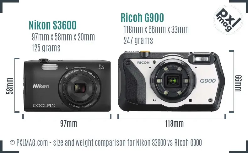 Nikon S3600 vs Ricoh G900 size comparison