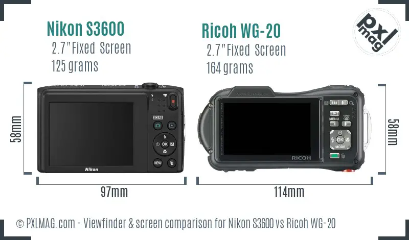 Nikon S3600 vs Ricoh WG-20 Screen and Viewfinder comparison